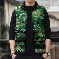 Matariki New Zealand Sleeveless Puffer Jacket NZ Niho Taniwha Maori New Year Green Galaxy LT14 - Polynesian Pride