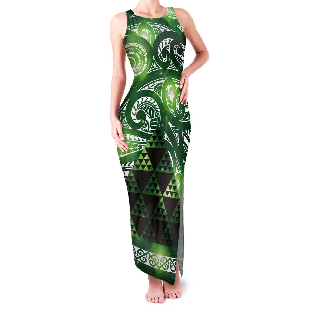 Matariki New Zealand Tank Maxi Dress NZ Niho Taniwha Maori New Year Green Galaxy