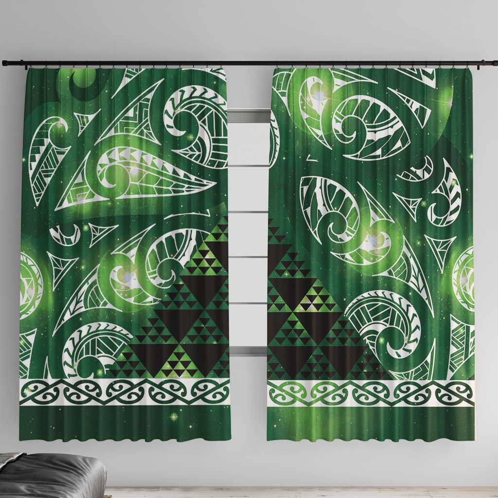 Matariki New Zealand Window Curtain NZ Niho Taniwha Maori New Year Green Galaxy LT14 With Hooks Green - Polynesian Pride
