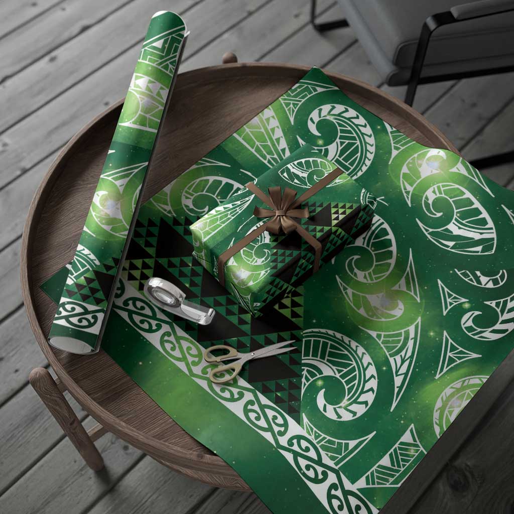 Matariki New Zealand Wrapping Paper NZ Niho Taniwha Maori New Year Green Galaxy LT14 - Polynesian Pride