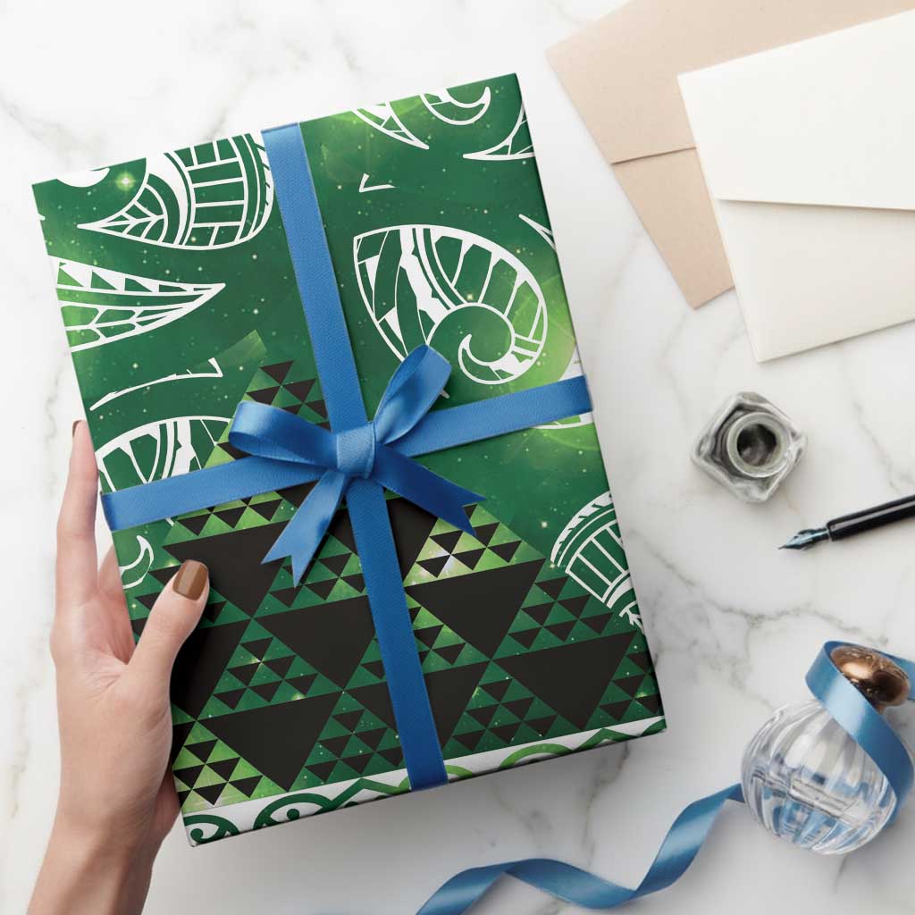 Matariki New Zealand Wrapping Paper NZ Niho Taniwha Maori New Year Green Galaxy LT14 - Polynesian Pride