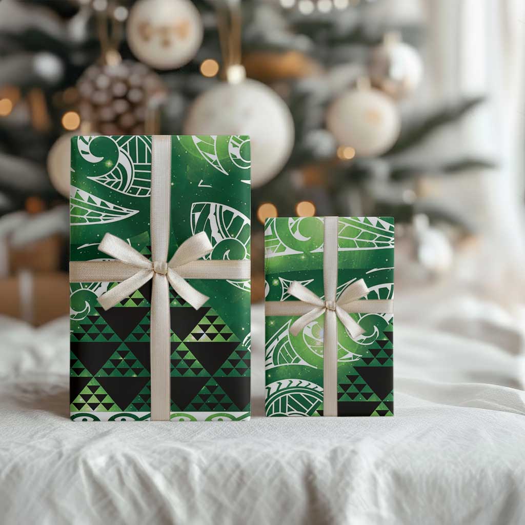 Matariki New Zealand Wrapping Paper NZ Niho Taniwha Maori New Year Green Galaxy LT14 - Polynesian Pride