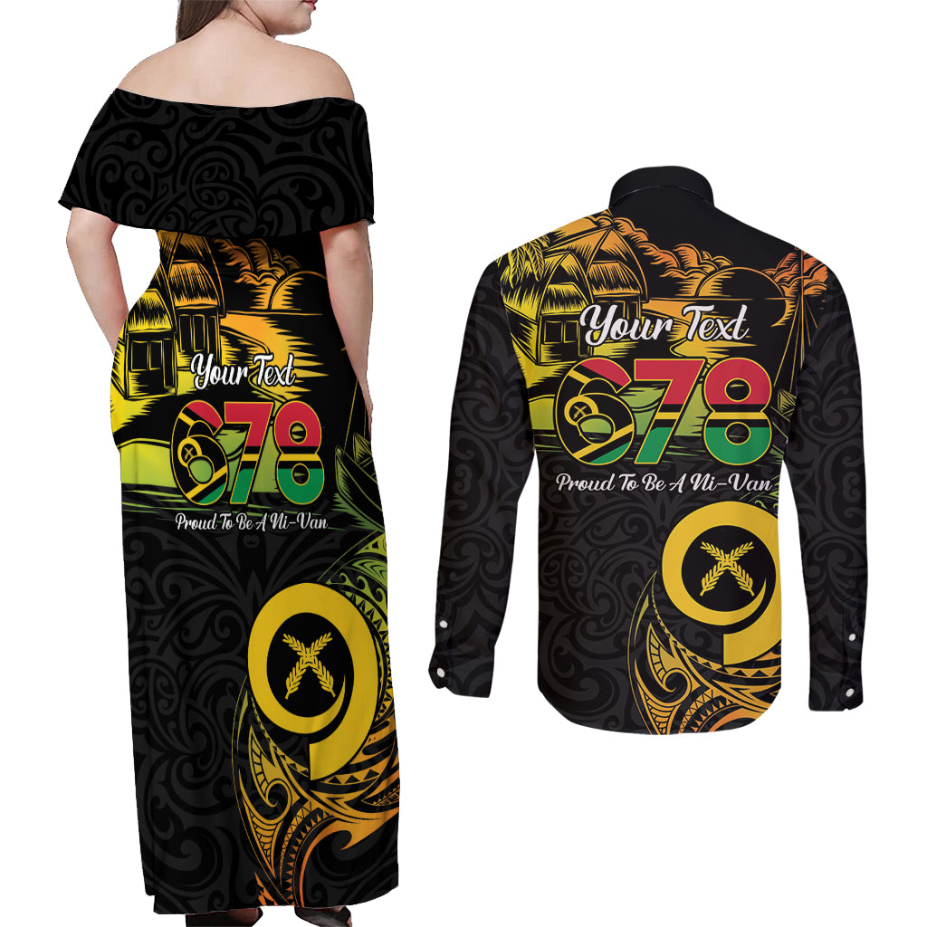 Personalised Vanuatu 678 Couples Matching Off Shoulder Maxi Dress and Long Sleeve Button Shirt Proud To Be A Ni-Van