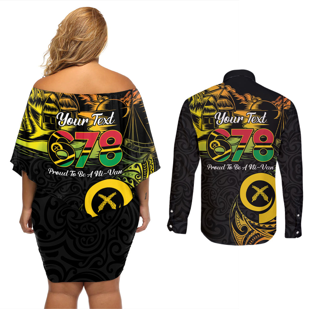 Personalised Vanuatu 678 Couples Matching Off Shoulder Short Dress and Long Sleeve Button Shirt Proud To Be A Ni-Van