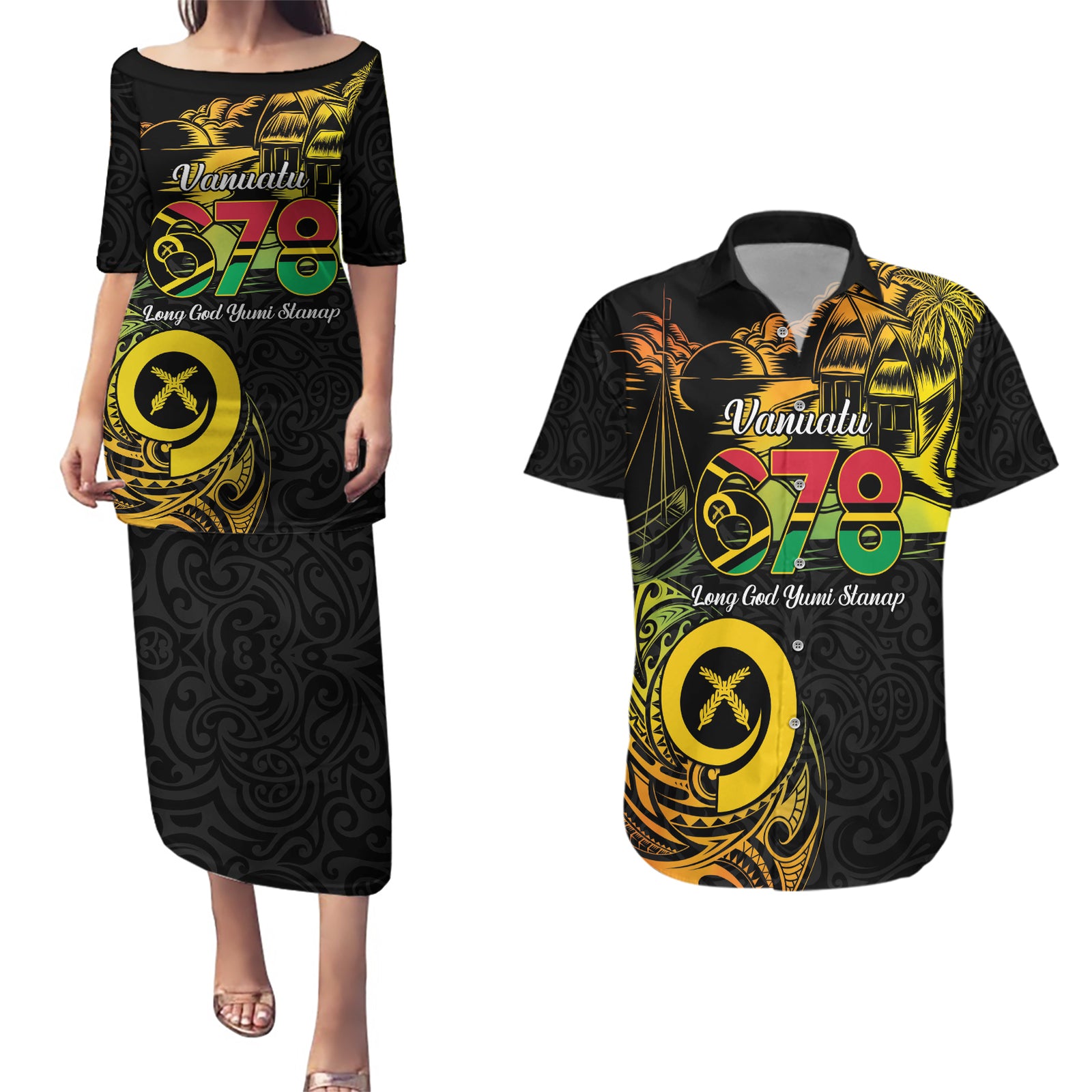 Personalised Vanuatu 678 Couples Matching Puletasi and Hawaiian Shirt Proud To Be A Ni-Van