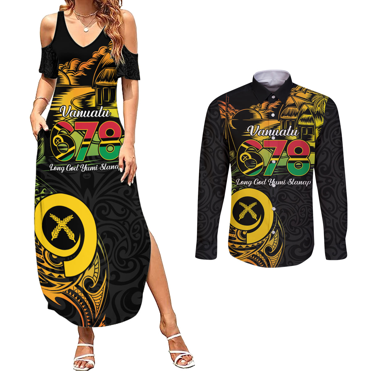 Personalised Vanuatu 678 Couples Matching Summer Maxi Dress and Long Sleeve Button Shirt Proud To Be A Ni-Van