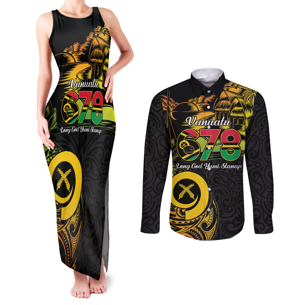Personalised Vanuatu 678 Couples Matching Tank Maxi Dress and Long Sleeve Button Shirt Proud To Be A Ni-Van