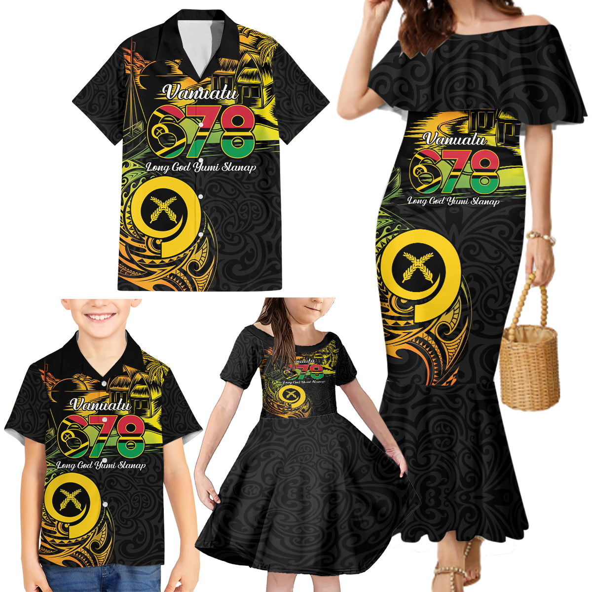 Personalised Vanuatu 678 Family Matching Mermaid Dress and Hawaiian Shirt Proud To Be A Ni-Van