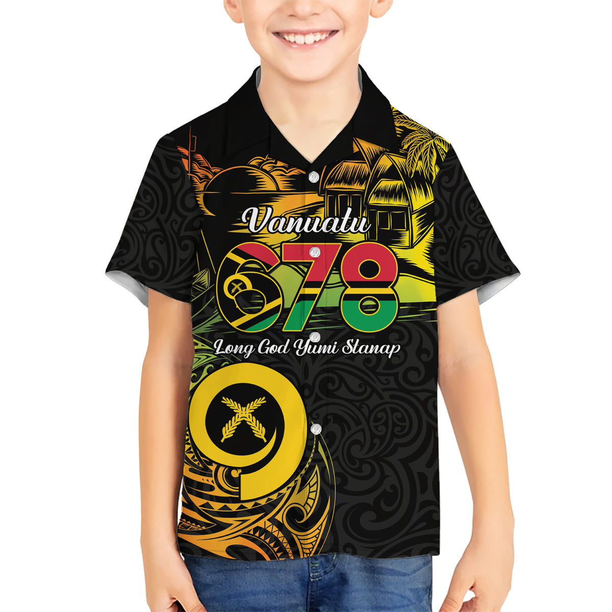 Personalised Vanuatu 678 Family Matching Short Sleeve Bodycon Dress and Hawaiian Shirt Proud To Be A Ni-Van LT14 Son's Shirt Black - Polynesian Pride