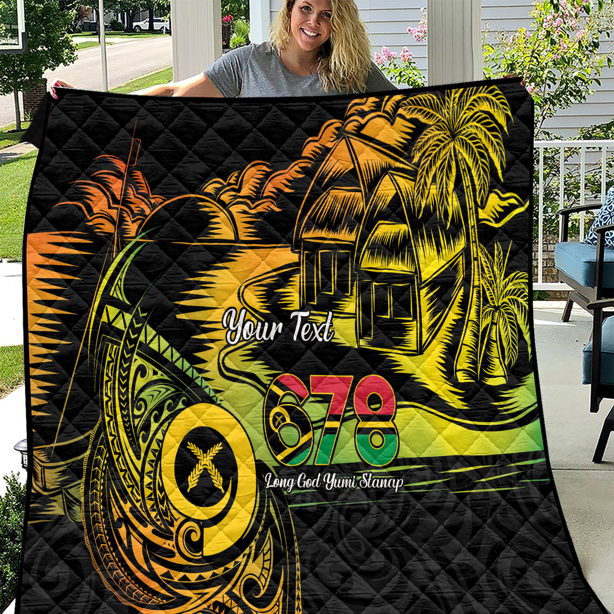 Personalised Vanuatu 678 Quilt Proud To Be A Ni-Van LT14 Black - Polynesian Pride