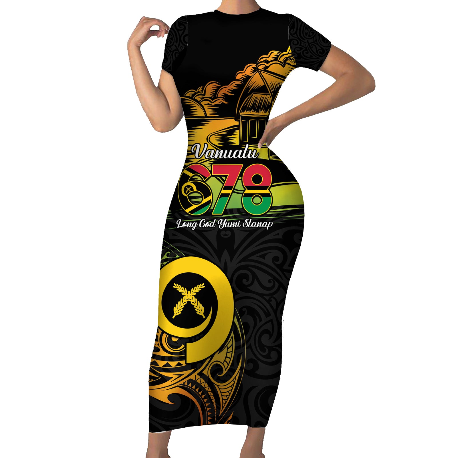 Personalised Vanuatu 678 Short Sleeve Bodycon Dress Proud To Be A Ni-Van