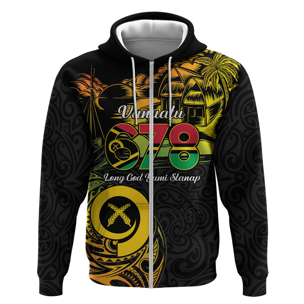 Personalised Vanuatu 678 Zip Hoodie Proud To Be A Ni-Van LT14 Zip Hoodie Black - Polynesian Pride