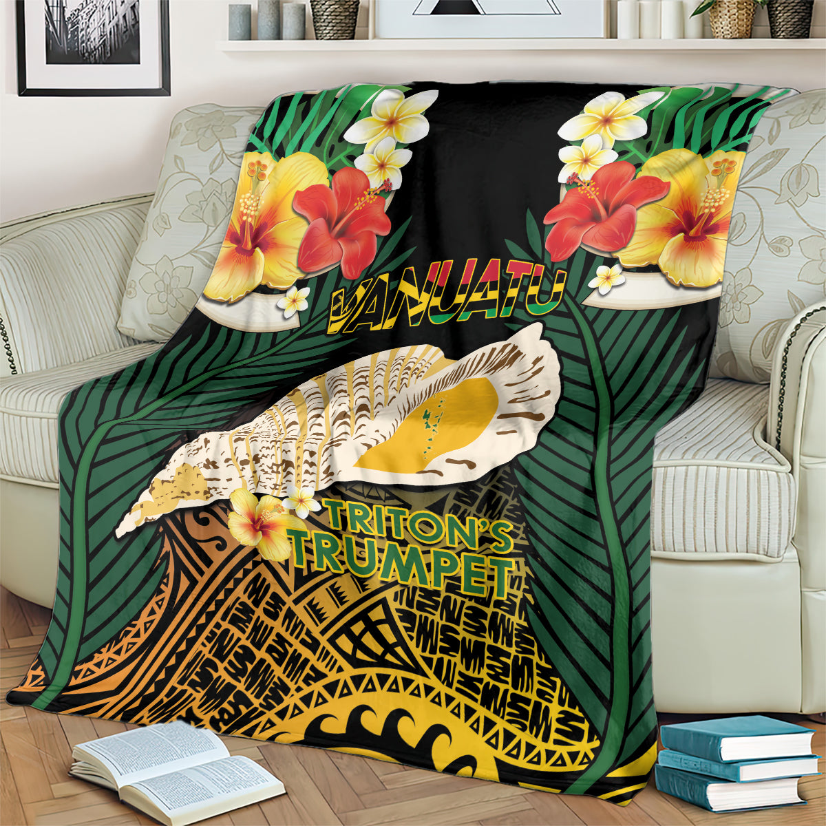Vanuatu Triton's Trumpet Blanket Tropical Flowers Vanuatuan Map