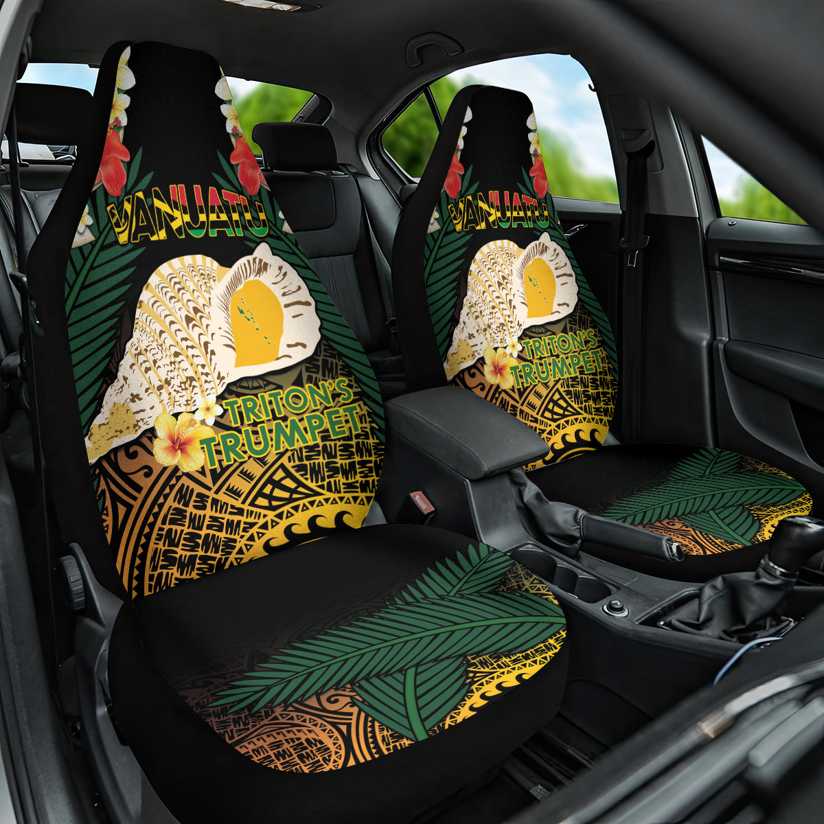 Vanuatu Triton's Trumpet Car Seat Cover Tropical Flowers Vanuatuan Map