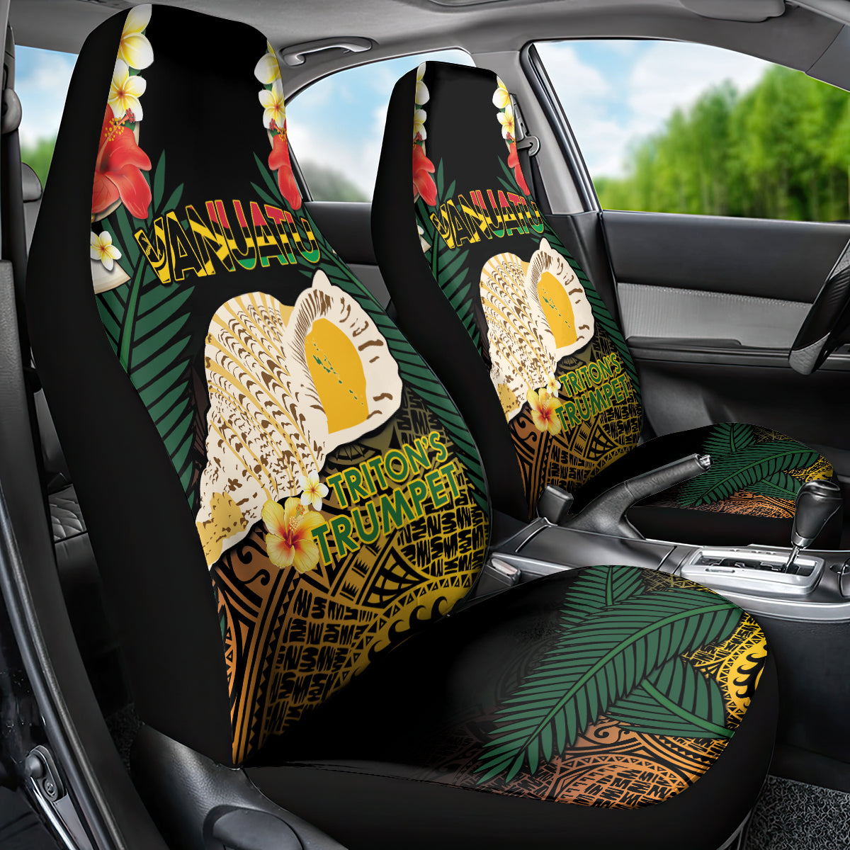 Vanuatu Triton's Trumpet Car Seat Cover Tropical Flowers Vanuatuan Map