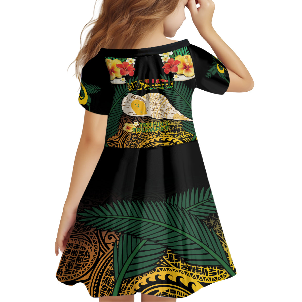 Vanuatu Triton's Trumpet Family Matching Long Sleeve Bodycon Dress and Hawaiian Shirt Tropical Flowers Vanuatuan Map LT14 - Polynesian Pride
