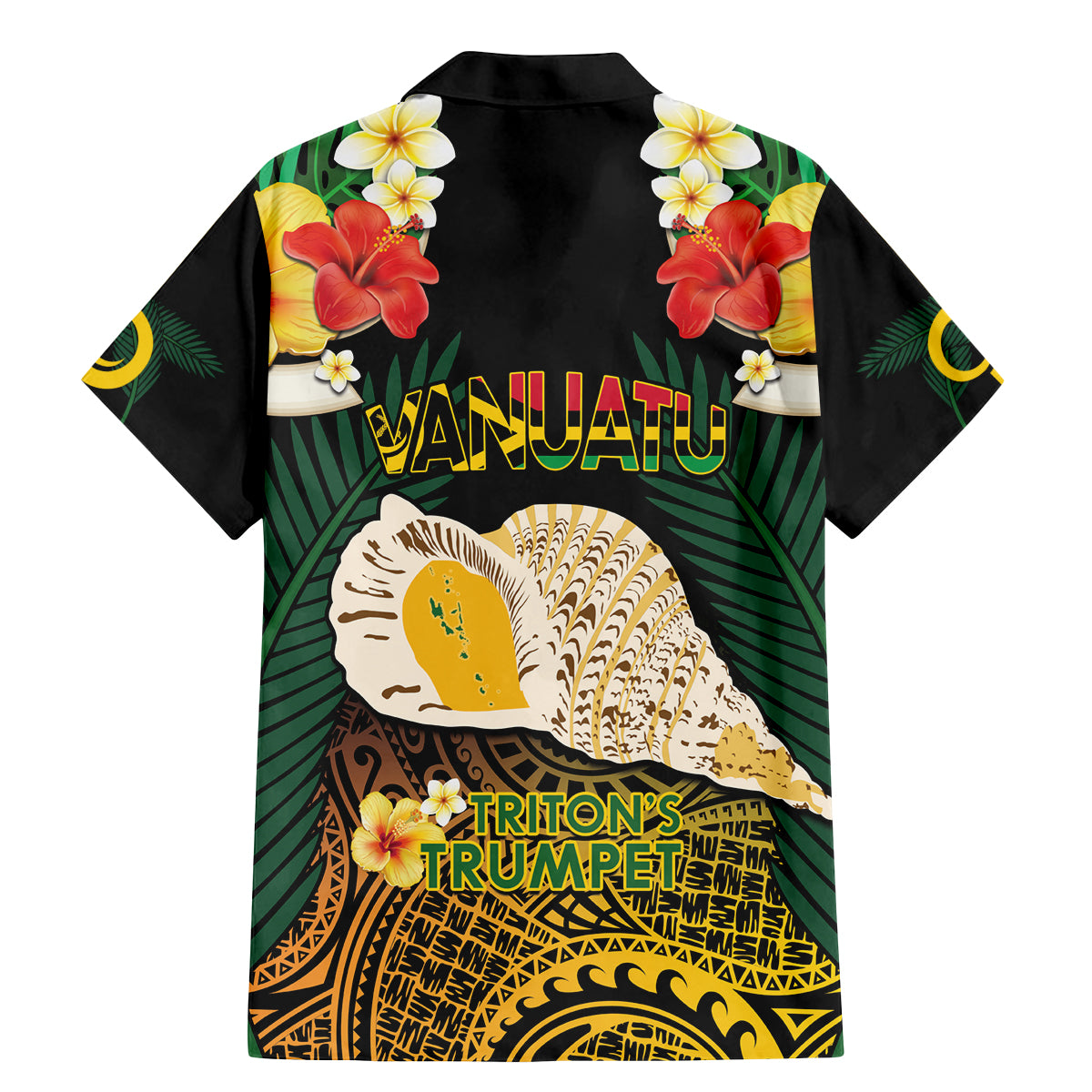 Vanuatu Triton's Trumpet Family Matching Mermaid Dress and Hawaiian Shirt Tropical Flowers Vanuatuan Map