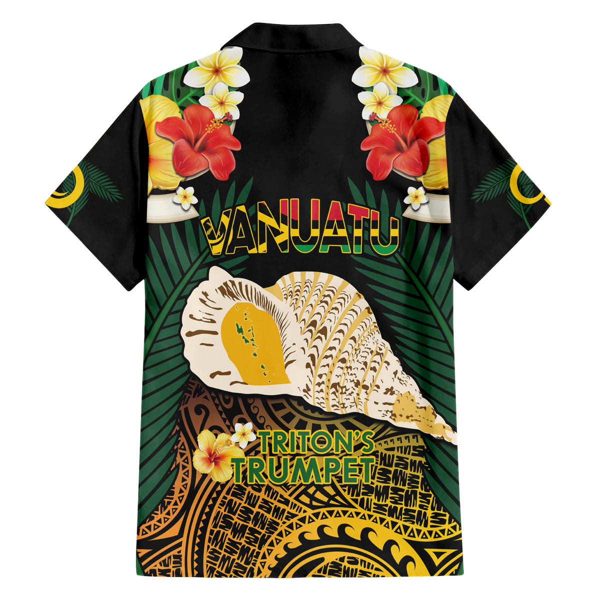 Vanuatu Triton's Trumpet Family Matching Short Sleeve Bodycon Dress and Hawaiian Shirt Tropical Flowers Vanuatuan Map LT14 - Polynesian Pride