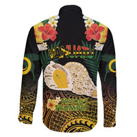 Vanuatu Triton's Trumpet Family Matching Short Sleeve Bodycon Dress and Hawaiian Shirt Tropical Flowers Vanuatuan Map LT14 - Polynesian Pride