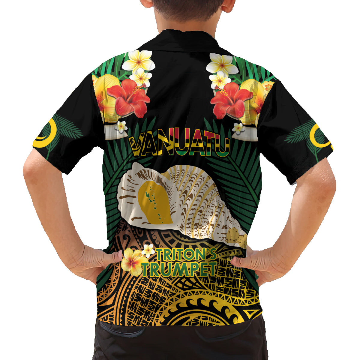 Vanuatu Triton's Trumpet Family Matching Summer Maxi Dress and Hawaiian Shirt Tropical Flowers Vanuatuan Map