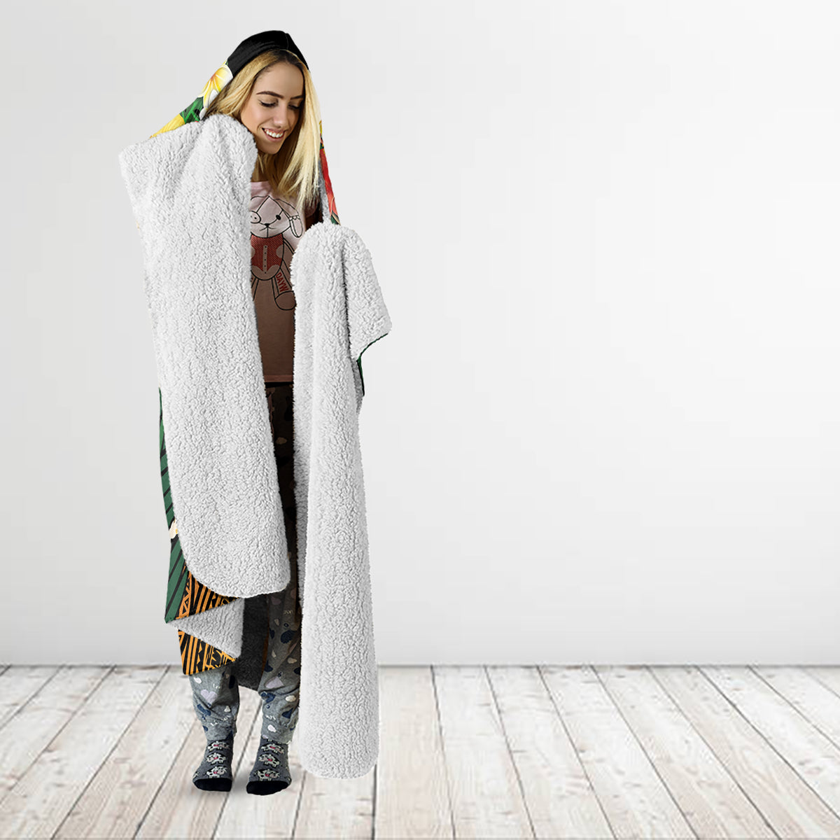 Vanuatu Triton's Trumpet Hooded Blanket Tropical Flowers Vanuatuan Map LT14 - Polynesian Pride