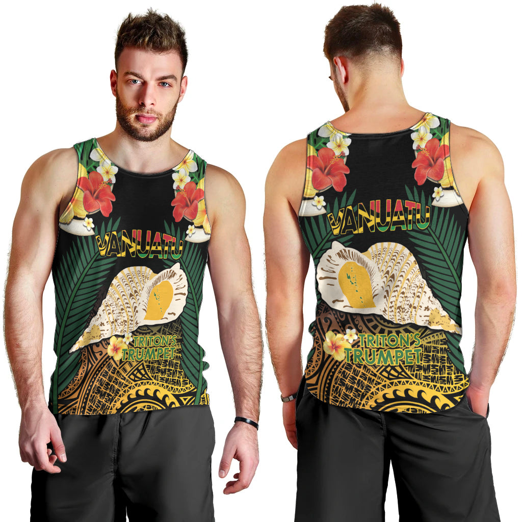 Vanuatu Triton's Trumpet Men Tank Top Tropical Flowers Vanuatuan Map