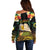 Vanuatu Triton's Trumpet Off Shoulder Sweater Tropical Flowers Vanuatuan Map