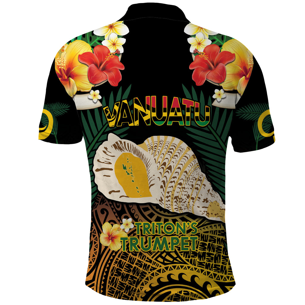 Vanuatu Triton's Trumpet Polo Shirt Tropical Flowers Vanuatuan Map