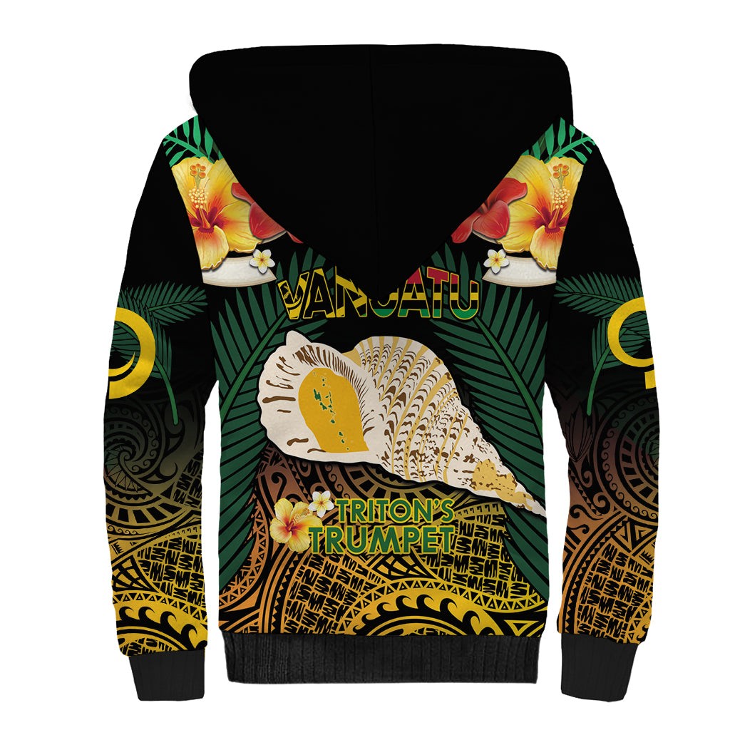 Vanuatu Triton's Trumpet Sherpa Hoodie Tropical Flowers Vanuatuan Map
