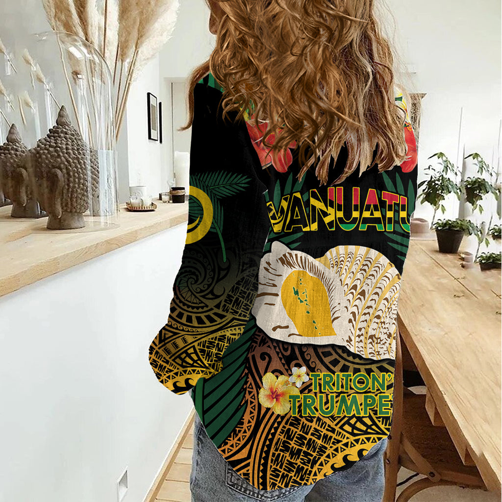 Vanuatu Triton's Trumpet Women Casual Shirt Tropical Flowers Vanuatuan Map