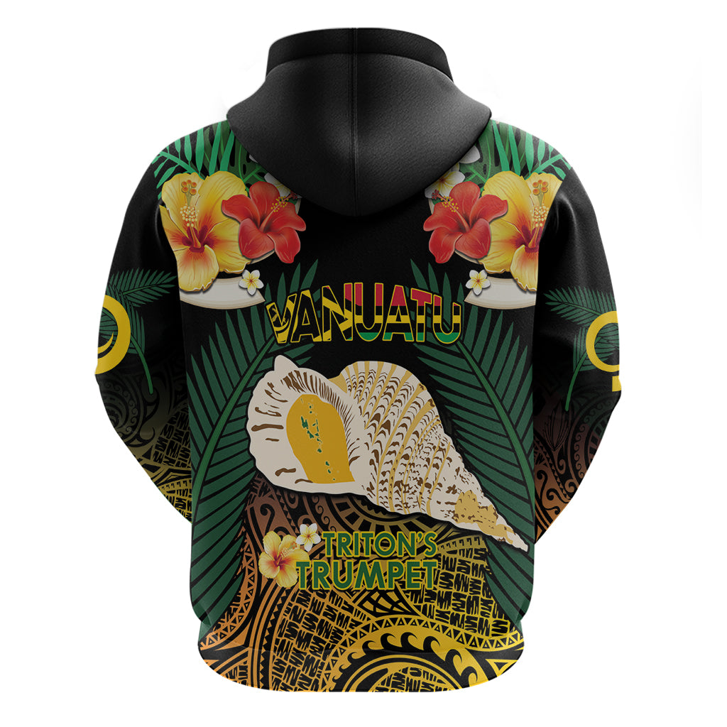 Vanuatu Triton's Trumpet Zip Hoodie Tropical Flowers Vanuatuan Map LT14 - Polynesian Pride
