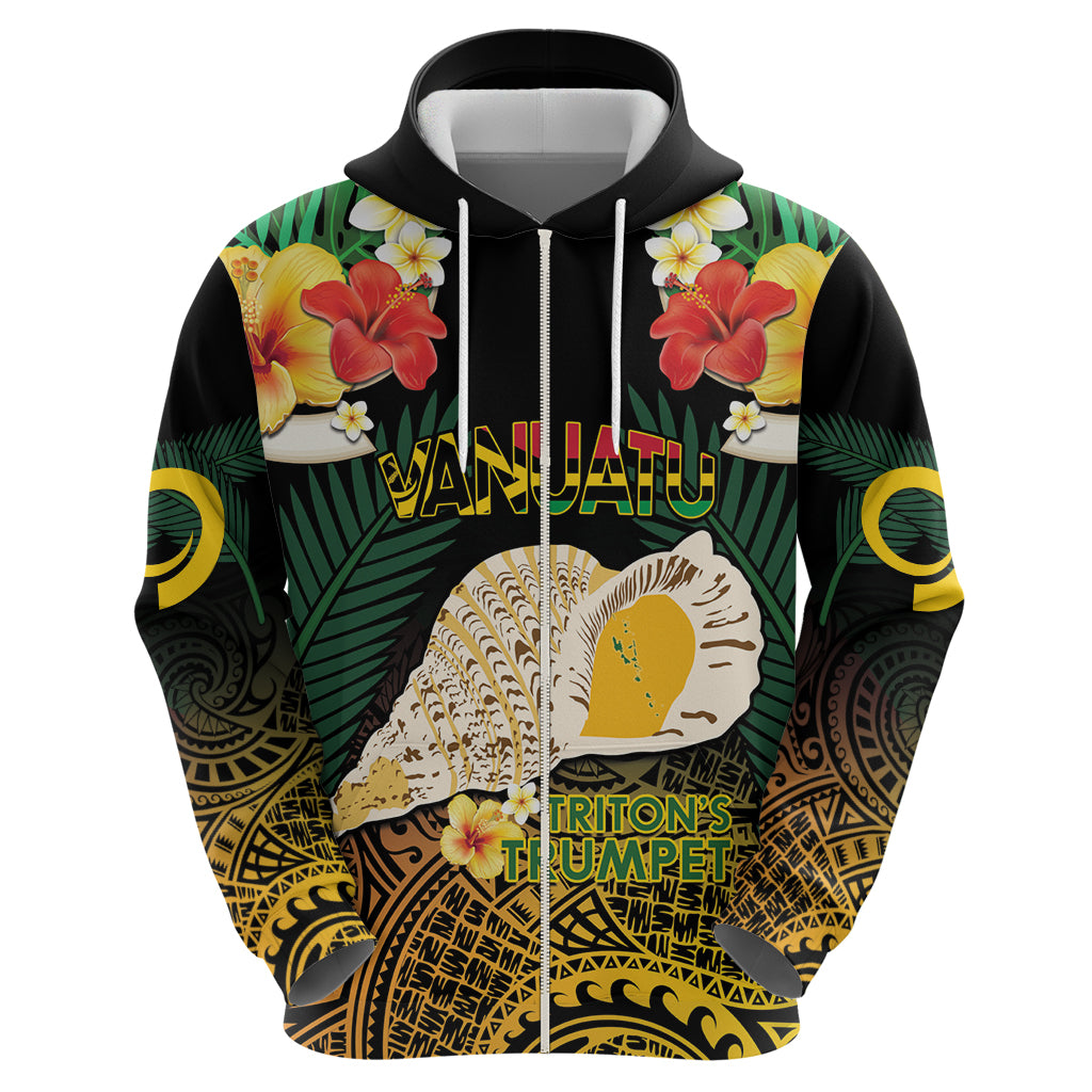 Vanuatu Triton's Trumpet Zip Hoodie Tropical Flowers Vanuatuan Map LT14 - Polynesian Pride