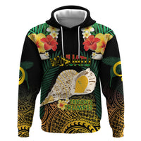 Vanuatu Triton's Trumpet Zip Hoodie Tropical Flowers Vanuatuan Map LT14 Pullover Hoodie Black - Polynesian Pride