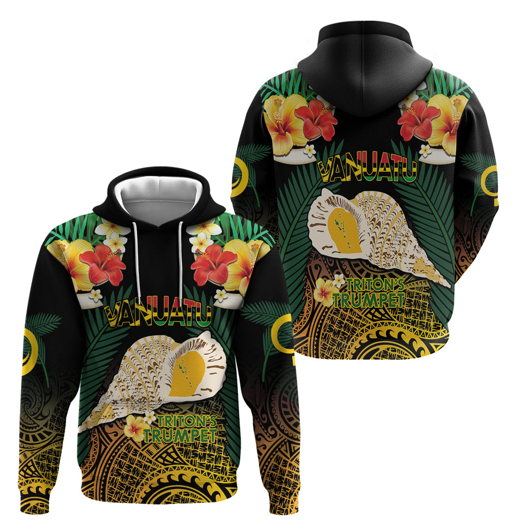 Vanuatu Triton's Trumpet Zip Hoodie Tropical Flowers Vanuatuan Map LT14 - Polynesian Pride