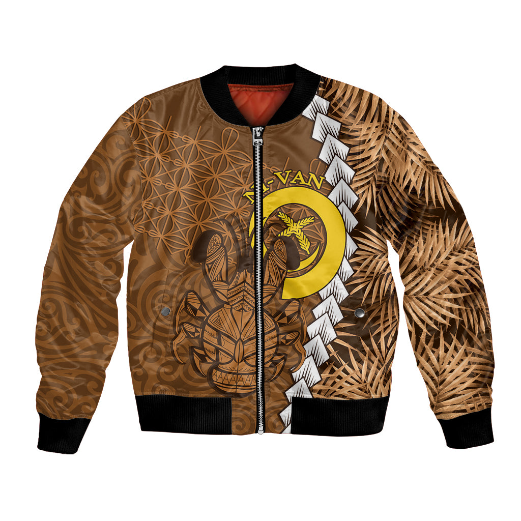 Vanuatu Coconut Crab Bomber Jacket Ni-Van Tropical Leaves With Sand Drawing Art LT14 Unisex Brown - Polynesian Pride