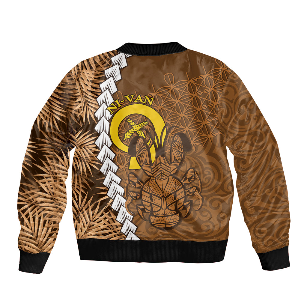 Vanuatu Coconut Crab Bomber Jacket Ni-Van Tropical Leaves With Sand Drawing Art