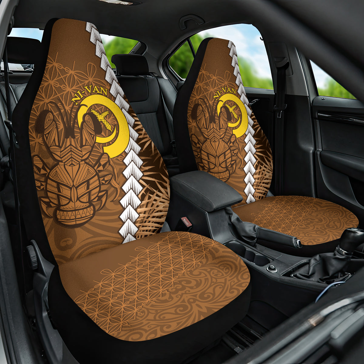 Vanuatu Coconut Crab Car Seat Cover Ni-Van Tropical Leaves With Sand Drawing Art