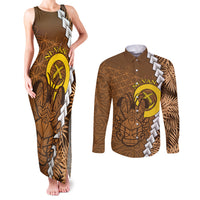 Vanuatu Coconut Crab Couples Matching Tank Maxi Dress and Long Sleeve Button Shirt Ni-Van Tropical Leaves With Sand Drawing Art