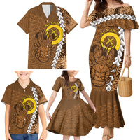 Vanuatu Coconut Crab Family Matching Mermaid Dress and Hawaiian Shirt Ni-Van Tropical Leaves With Sand Drawing Art