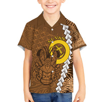 Vanuatu Coconut Crab Family Matching Off Shoulder Short Dress and Hawaiian Shirt Ni-Van Tropical Leaves With Sand Drawing Art