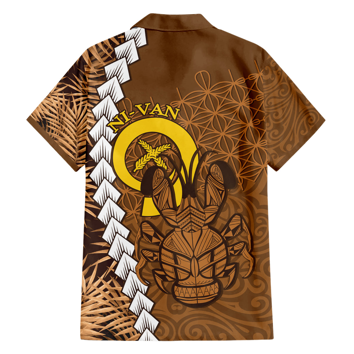 Vanuatu Coconut Crab Family Matching Short Sleeve Bodycon Dress and Hawaiian Shirt Ni-Van Tropical Leaves With Sand Drawing Art LT14 - Polynesian Pride