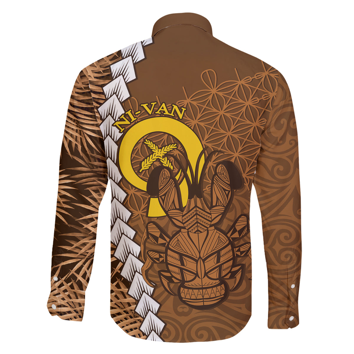 Vanuatu Coconut Crab Family Matching Tank Maxi Dress and Hawaiian Shirt Ni-Van Tropical Leaves With Sand Drawing Art