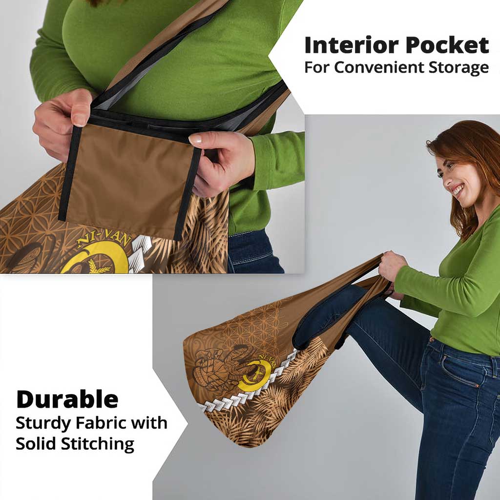 Vanuatu Coconut Crab Grocery Bag Ni-Van Tropical Leaves With Sand Drawing Art