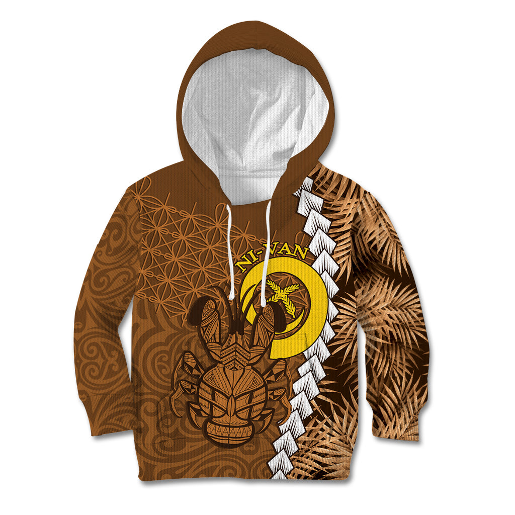 Vanuatu Coconut Crab Kid Hoodie Ni-Van Tropical Leaves With Sand Drawing Art