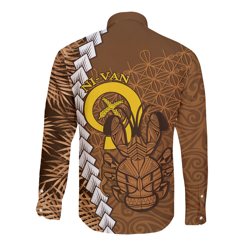 Vanuatu Coconut Crab Long Sleeve Button Shirt Ni-Van Tropical Leaves With Sand Drawing Art LT14 - Polynesian Pride
