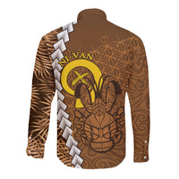 Vanuatu Coconut Crab Long Sleeve Button Shirt Ni-Van Tropical Leaves With Sand Drawing Art LT14 - Polynesian Pride