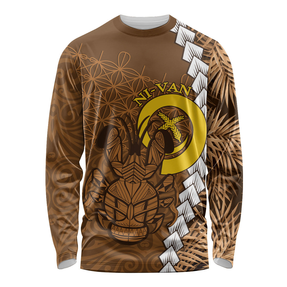 Vanuatu Coconut Crab Long Sleeve Shirt Ni-Van Tropical Leaves With Sand Drawing Art