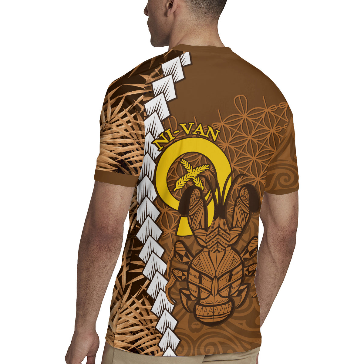 Vanuatu Coconut Crab Rugby Jersey Ni-Van Tropical Leaves With Sand Drawing Art