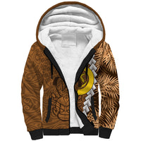 Vanuatu Coconut Crab Sherpa Hoodie Ni-Van Tropical Leaves With Sand Drawing Art