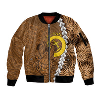 Vanuatu Coconut Crab Sleeve Zip Bomber Jacket Ni-Van Tropical Leaves With Sand Drawing Art